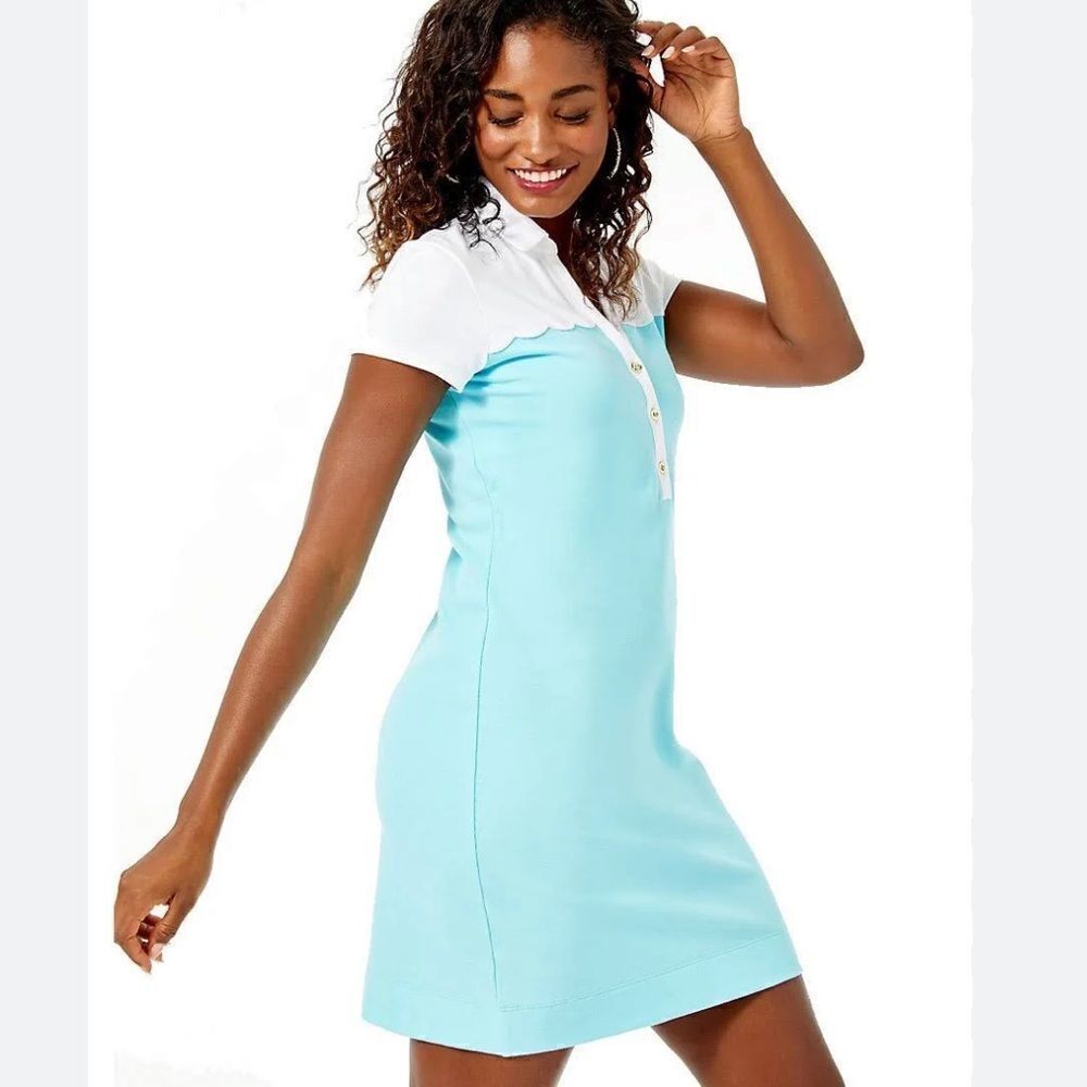 Lilly Pulitzer White and Light Blue Polo Mini Dress - Picture 2 of 16